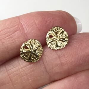 9.5mm Solid 14k Yellow Gold Sand Dollar Beach Ocean 3D Studs Earnings VTG Estate